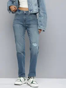 Levis Women 314 Straight Fit High-Rise Low Distress Light Fade Stretchable Jeans