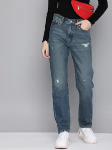 Levis Women Wedgie Pure Cotton Straight Fit Low Distress Light Fade Jeans
