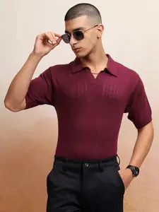 Highlander Men Textured Relaxed Fit Knitted Polo Collar T-shirt