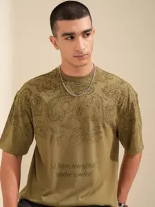 HIGHLANDER Men Round Neck Printed Oversized T Shirt