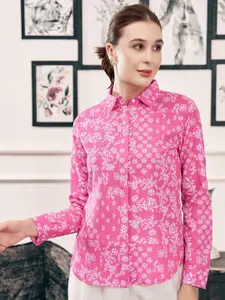 Selvia Women Cotton Relaxed Opaque Floral Printed Casual Shirt