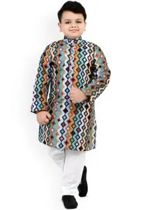 BAESD Boys Geometric Printed Mandarin Collar Straight Kurta With Pyjamas