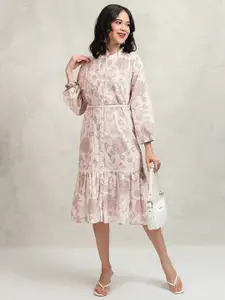 Vishudh Floral Print A-Line Midi Dress