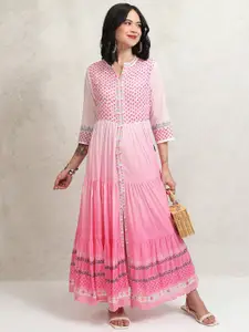 Vishudh Embroidered Ombre Tiered Maxi Ethnic Dress