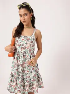 DressBerry Floral Printed Smocked Cut-Outs A-Line Dress
