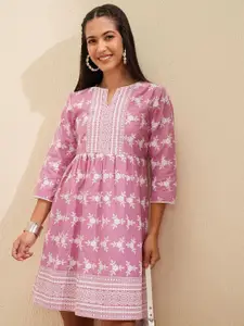 Vishudh Embroidered Ethnic Motifs Print Fit and Flare Dress