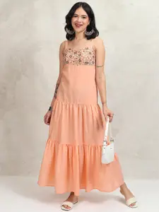 Vishudh Embroidered Shoulder Straps Tiered Maxi Ethnic Dress