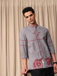 Mr Bowerbird Tailored Fit Floral Embroidered Pure Cotton Casual Shirt