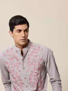 Mr Bowerbird Pure Cotton Floral Embroidered Tailored Fit Opaque Casual Shirt