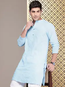 House of Pataudi Ethnic Motifs Embroidered Chikankari pure cotton Jashn kurta paired with pyjama trousers
