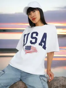 JUNEBERRY Women USA Printed Pure Cotton T-shirt