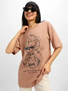 JUNEBERRY Women Biker Printed Pure Cotton Oversized T-shirt