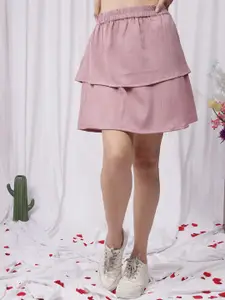 NEUDIS Women Solid Mid-Rise Flared Mini Skirts