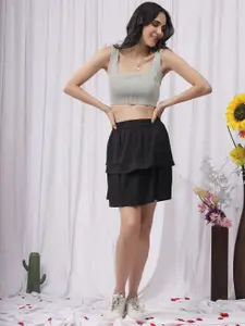 NEUDIS Women Solid Flared Mid- Rise Mini A-Line Skirt