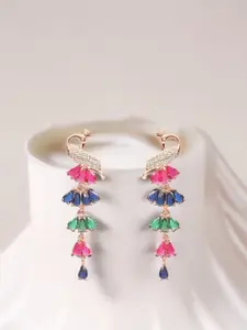 Zavya 925 Sterling Silver Rose Gold-Plated Cubic Zirconia Studded Drop Earrings
