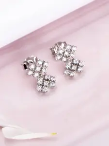 Zavya 925 Sterling Silver Rhodium-Plated Cubic Zirconia Studded Studs Earrings