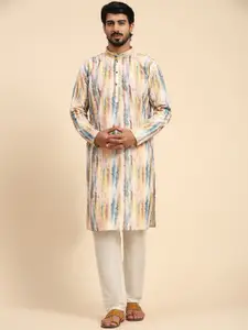 Rawayi Tie & Dye Thread Work Mandarin Collar Straight Kurta