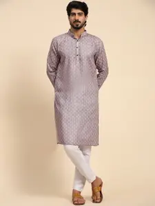 Rawayi Ethnic Motifs Printed Mandarin Collar Linen Straight Kurta