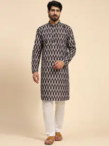 Rawayi Geometric Printed Mandarin Collar Thread Work Straight Kurta