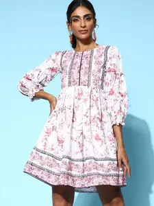 Sangria Shiffly Embroidered Printed Chikankari A-line Dress