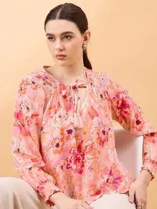 all about you Floral Print Tie-Up Neck Top