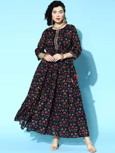 Sangria Printed Flared Fit and Flare Ethnic Dresses