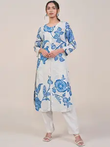 Global Desi Floral Printed Round Neck Straight Kurta
