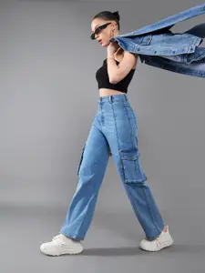 DOLCE CRUDO Wide-Leg High-Rise Stretchable Patch-Pocketed Denim Jeans