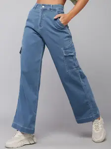 DOLCE CRUDO Women Mid-Rise Wide Leg Clean Look Stretchable Jeans