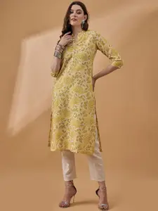 all about you Floral Printed Mandarin Collar Straight Kurta