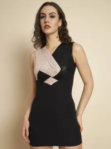 TANDUL Coloureblocked Embellished Sequinned Bodycon Mini Dress