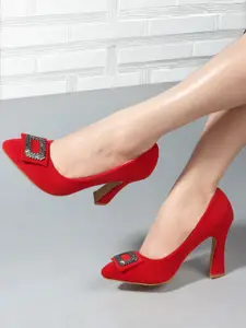 DressBerry Embellished Pointed Toe Block Pumps