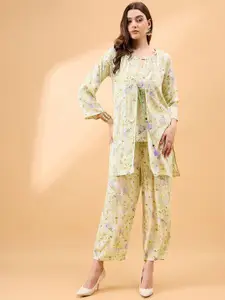 all about you Floral Printed Top With Palazzos & Shrug