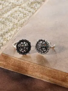 TEEJH Baagh Silver Oxidised Toe Rings