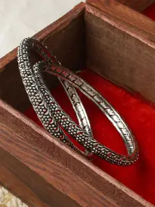 TEEJH Kalinga Set Of 2 Silver-Plated Oxidised  Bangles