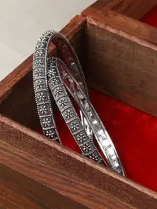 TEEJH Set Of 2 Silver Plated Oxidized Bangle
