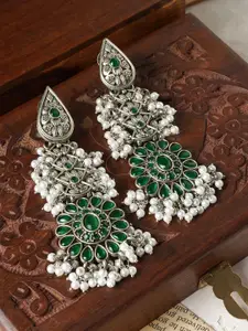 TEEJH Floral Shaped Artificial Beaded Oxidised Drop Earrings