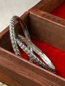 TEEJH Set Of 2 Silver Plated Bangles