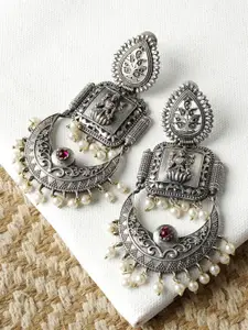 TEEJH Oxidised Classic Pearls Beaded Drop Earrings