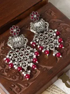 TEEJH Gulchehra Stones Studded & Beaded Classic Oxidised Drop Earrings
