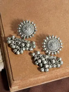 TEEJH Oxidised Floral Shaped Drop Earrings