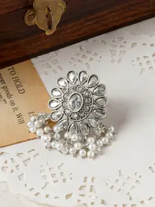 TEEJH Gowri Silver Stone-Studded Oxidised Finger Ring