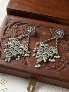 TEEJH Artificial Beads Oxidised Drop Earrings