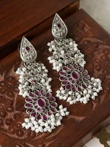 TEEJH Artificial Stones & Beads Floral Drop Earrings