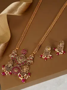 TEEJH Ruby Stone Studded & Beaded Necklace and Earrings