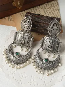TEEJH Oxidised Classic Pearls Beaded Drop Earrings