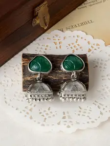 TEEJH Oxidised Dome Shaped Ruby Studded Jhumkas