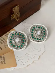 TEEJH Rudrama Silver Oxidised Classic Studs Earrings