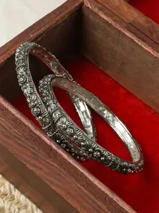 TEEJH Set Of 2 Magadha Silver-Plated Oxidized Bangles