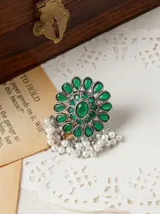 TEEJH Bhakti Silver-Plated Oxidised Finger Ring